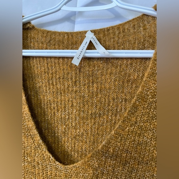 Oversized Tunic Sweater Dress Mustard Deep V-Neck Slouchy Boho - Picture 5 of 12